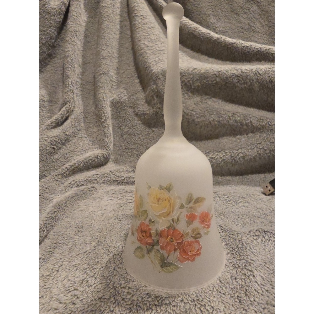 Vintage Frosted Hand Vell Viking Glass Hand Painted Roses 8"